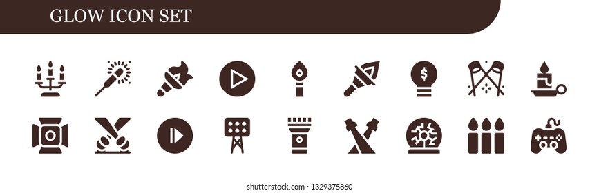 glow icon set. 18 filled glow icons.  Simple modern icons about  - Candle, Sparkler, Torch, Play, Lightbulb, Spotlight, Lights, Plasma ball, Candles