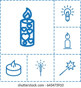 Glow icon. set of 6 glow outline icons such as candle, sparkler, light bulb