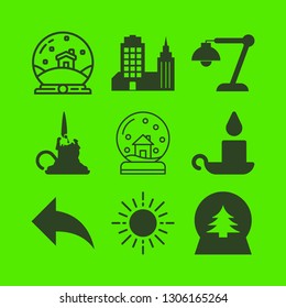 glow icon set with candle, snow globe and lamp vector illustration