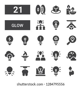 Glow Icon Set. Collection Of 21 Filled Glow Icons Included Torch, Idea, D, Full Moon, Lightbulb, Bulb, Candles