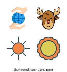 glow icon set. vector set about reindeer, sun and planet earth icons set.
