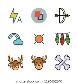 glow icon set. vector set about light, arrows, reindeer and sun icons set.