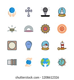 glow icon set. vector set about rainbow, snow globe, lens and hologram icons set.