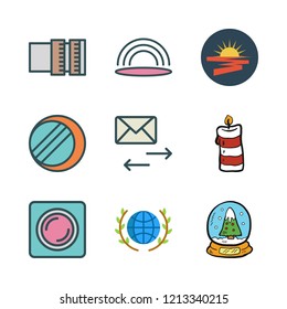 glow icon set. vector set about planet earth, rainbow, sun and email icons set.