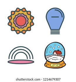 glow icon set. vector set about sun, snow globe, light bulb and rainbow icons set.