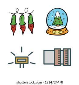 glow icon set. vector set about lens, snow globe, lights and flash icons set.
