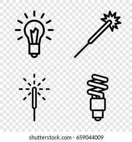 Glow icons set. set of 4 glow outline icons such as sparklers, sparkler, light bulb