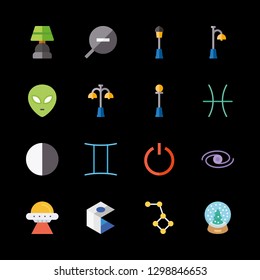 glow icons set with zooming, street light and constellation vector set