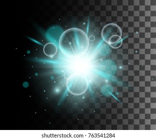 Glow isolated blue transparent effect, lens flare, explosion, glitter, line, sun flash, spark and stars. For illustration template art design, banner for Christmas celebrate, magic flash energy ray.