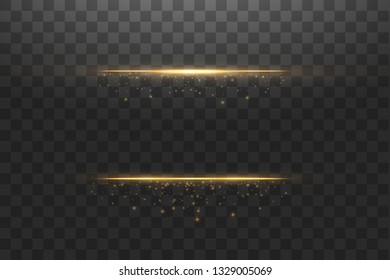 Glow isolated gold transparent effect, lens flare, explosion, glitter, line, sun flash, spark and stars. For illustration template art design, banner for Christmas celebrate, magic flash energy ray