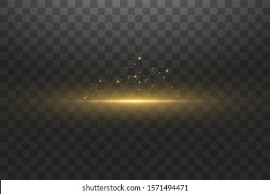 Glow isolated gold transparent effect, lens flare, explosion, glitter, line, sun flash, spark and stars. For illustration template art design, banner for Christmas celebrate, magic flash energy ray