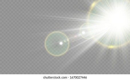 Glow isolated gold transparent effect, lens flare, explosion, glitter, line, sun flash, spark and stars. For illustration template art design, banner for Christmas celebrate, magic flash energy ray