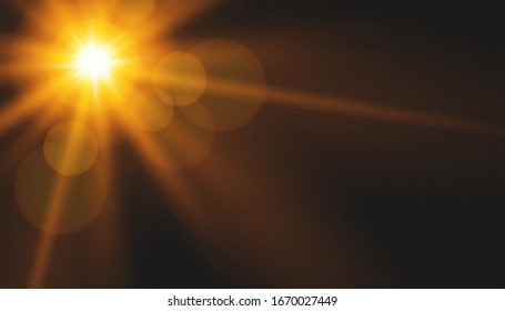 Efecto transparente dorado aislado brillante, destello de lente, explosión, brillo, línea, destello solar, chispa y estrellas. Para el diseño de ilustraciones de arte, banner para celebrar Navidad, rayos de energía flash mágico