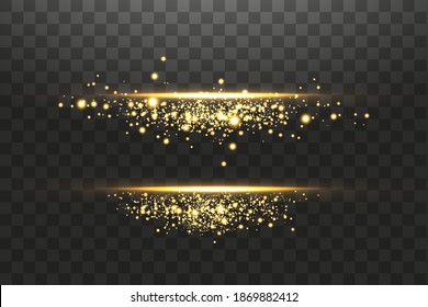 Efecto transparente dorado aislado brillante, destello de lente, explosión, brillo, línea, destello solar, chispa y estrellas. Para el diseño artístico de plantillas de ilustración, banner para celebrar Navidad, rayo de energía flash mágico