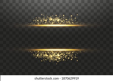 Glow isolated gold transparent effect, lens flare, explosion, glitter, line, sun flash, spark and stars. For illustration template art design, banner for Christmas celebrate, magic flash energy ray