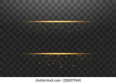 Glow isolated gold transparent effect, lens flare, explosion, glitter, line, sun flash, spark and stars. For illustration template art design, banner for Christmas celebrate, magic flash energy ray