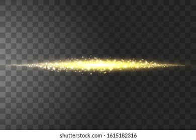 Glow isolated golden transparent effect, lens flare, explosion, glitter, line, sun flash, spark and stars. For illustration template art design, banner for Christmas celebrate, magic flash energy ray