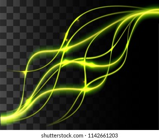 Glow isolated green transparent effect, lens flare, explosion, glitter, line, sun flash, spark and stars. For illustration template art design, banner for Christmas celebrate, magic flash energy ray.