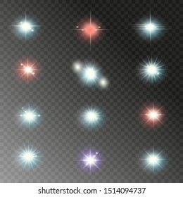 Glow isolated light effect, lens flare, explosion, glitter, line, sun flash, spark and stars. Abstract special effect element design.