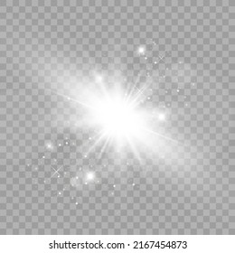 Glow isolated light effect set, lens flare, explosion, glitter, line, sun flash and stars. Abstract special effect element design. Shine ray with lightning	