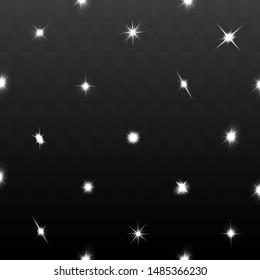 Glow isolated white dark light effect set, lens flare, explosion, glitter, line, sun flash, spark and stars. Abstract special effect element design.