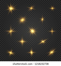 Glow isolated white light effect set, lens flare, explosion, glitter, line, sun flash and stars. Abstract special effect element design. Shine ray with lightning