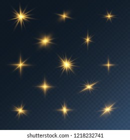 Glow isolated white light effect set, lens flare, explosion, glitter, line, sun flash and stars. Abstract special effect element design. Shine ray with lightning