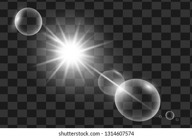 Glow isolated white light effect set, lens flare, explosion, glitter, line, sun flash, spark and stars. Abstract special effect element design.
