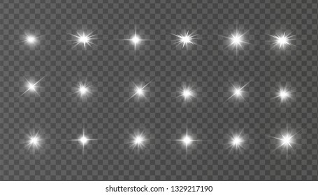 Lichtisolierter weißer Lichteffekt, Objektivfackel, Explosion, Glitter, Linie, Sonnenblitz, Funken und Sterne. Abstraktes Design von Spezialeffekten.