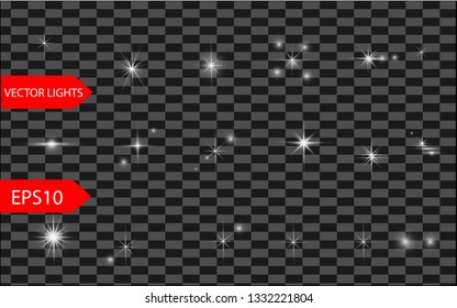 Glow isolated white light effect, lens flare, explosion, glitter, line, sun flash, spark and stars. Abstract special effect element design