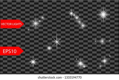 Glow isolated white light effect, lens flare, explosion, glitter, line, sun flash, spark and stars. Abstract special effect element design