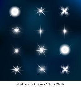 Glow isolated white light effect, lens flare, explosion, glitter, line, sun flash, spark and stars. Abstract special effect element design.