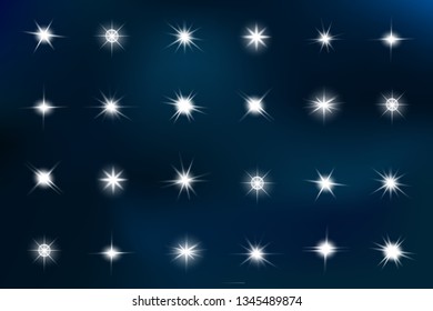 Glow isolated white light effect, lens flare, explosion, glitter, line, sun flash, spark and stars. Abstract special effect element design.