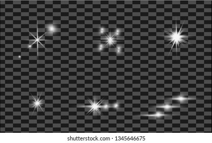 Glow isolated white light effect, lens flare, explosion, glitter, line, sun flash, spark and stars. Abstract special effect element design.