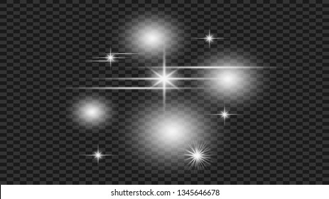 Glow isolated white light effect, lens flare, explosion, glitter, line, sun flash, spark and stars. Abstract special effect element design.