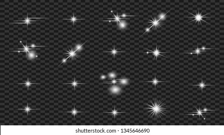 Glow isolated white light effect, lens flare, explosion, glitter, line, sun flash, spark and stars. Abstract special effect element design.