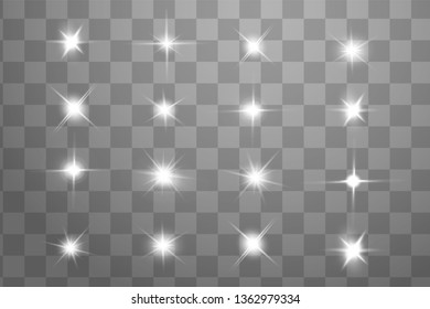 Glow isolated white light effect, lens flare, explosion, glitter, line, sun flash, spark and stars. Abstract special effect element design.