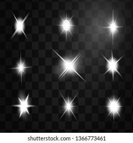 Glow isolated white light effect, lens flare, explosion, glitter, line, sun flash, spark and stars. Abstract special effect element design.