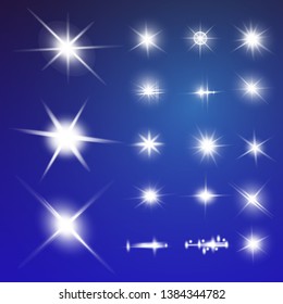 Glow isolated white light effect, lens flare, explosion, glitter, line, sun flash, spark and stars. Abstract special effect element design.