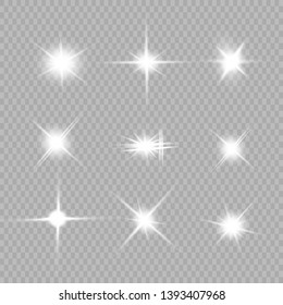 Glow isolated white light effect, lens flare, explosion, glitter, line, sun flash, spark and stars. Abstract special effect element design.