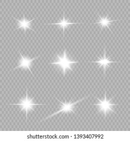 Glow isolated white light effect, lens flare, explosion, glitter, line, sun flash, spark and stars. Abstract special effect element design.