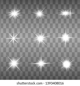 Glow isolated white light effect, lens flare, explosion, glitter, line, sun flash, spark and stars. Abstract special effect element design.