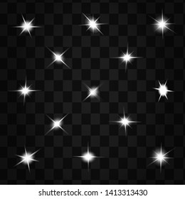 Glow isolated white light effect, lens flare, explosion, glitter, line, sun flash, spark and stars. Abstract special effect element design.