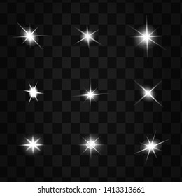 Glow isolated white light effect, lens flare, explosion, glitter, line, sun flash, spark and stars. Abstract special effect element design.