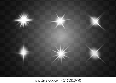 Glow isolated white light effect, lens flare, explosion, glitter, line, sun flash, spark and stars. Abstract special effect element design.