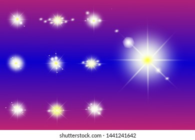 Glow isolated white light effect, lens flare, explosion, glitter, line, sun flash, spark and stars. Abstract special effect element design.