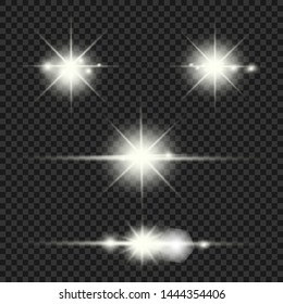 Glow isolated white light effect, lens flare, explosion, glitter, line, sun flash, spark and stars. Abstract special effect element design.