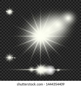 Glow isolated white light effect, lens flare, explosion, glitter, line, sun flash, spark and stars. Abstract special effect element design.