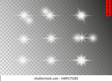 Glow isolated white light effect, lens flare, explosion, glitter, line, sun flash, spark and stars. Abstract special effect element design.