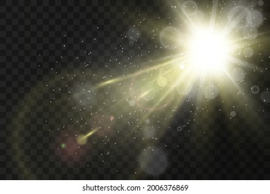 Glow isolated white light effect set, lens flare, explosion, glitter, line, sun flash and stars. Abstract special effect element design. Shine ray with lightning